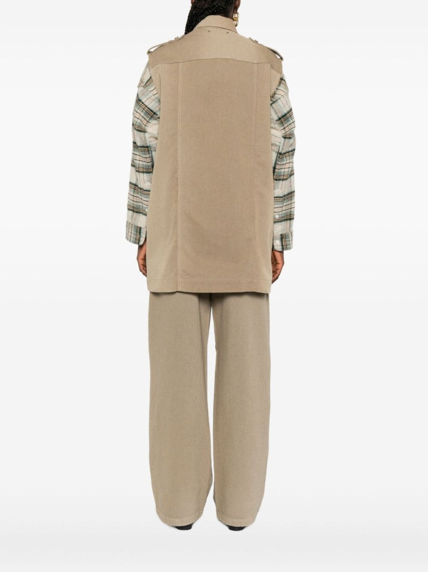 Golden Goose Structured Sleeveless Kaki Jacket With Button-Down Front