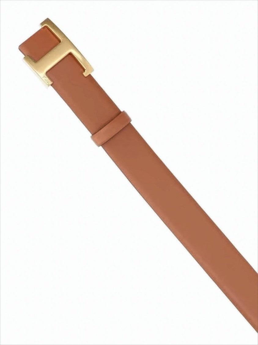 Tod's Brown Leather Belt With Gold-Tone Buckle Detail