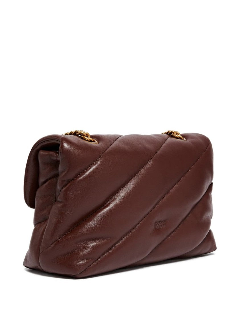 Pinko Burgundy Lambskin Quilted Bird Shoulder Bag