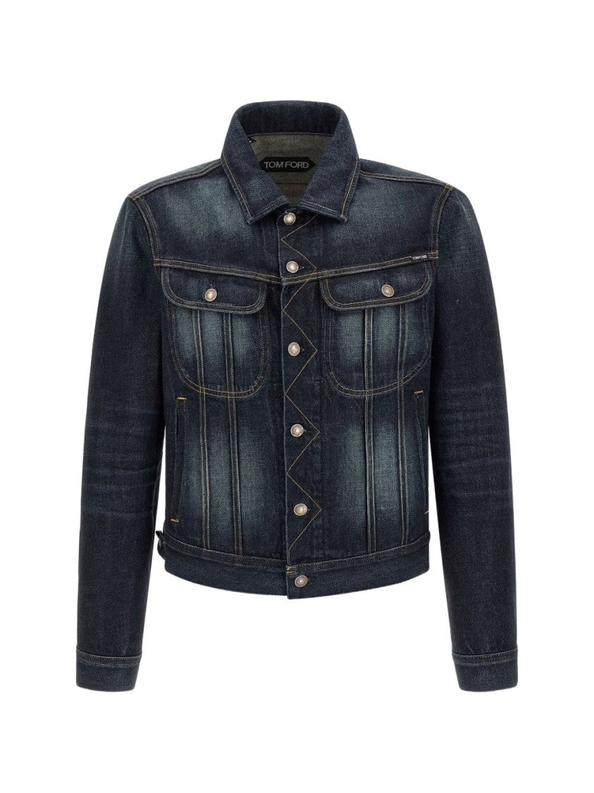Tom Ford Blue Denim Flap Pocket Structured Collar Denim Jacket