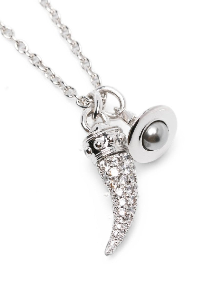 Vivienne Westwood Silver Horn-Shaped Sparkling Stones Necklace