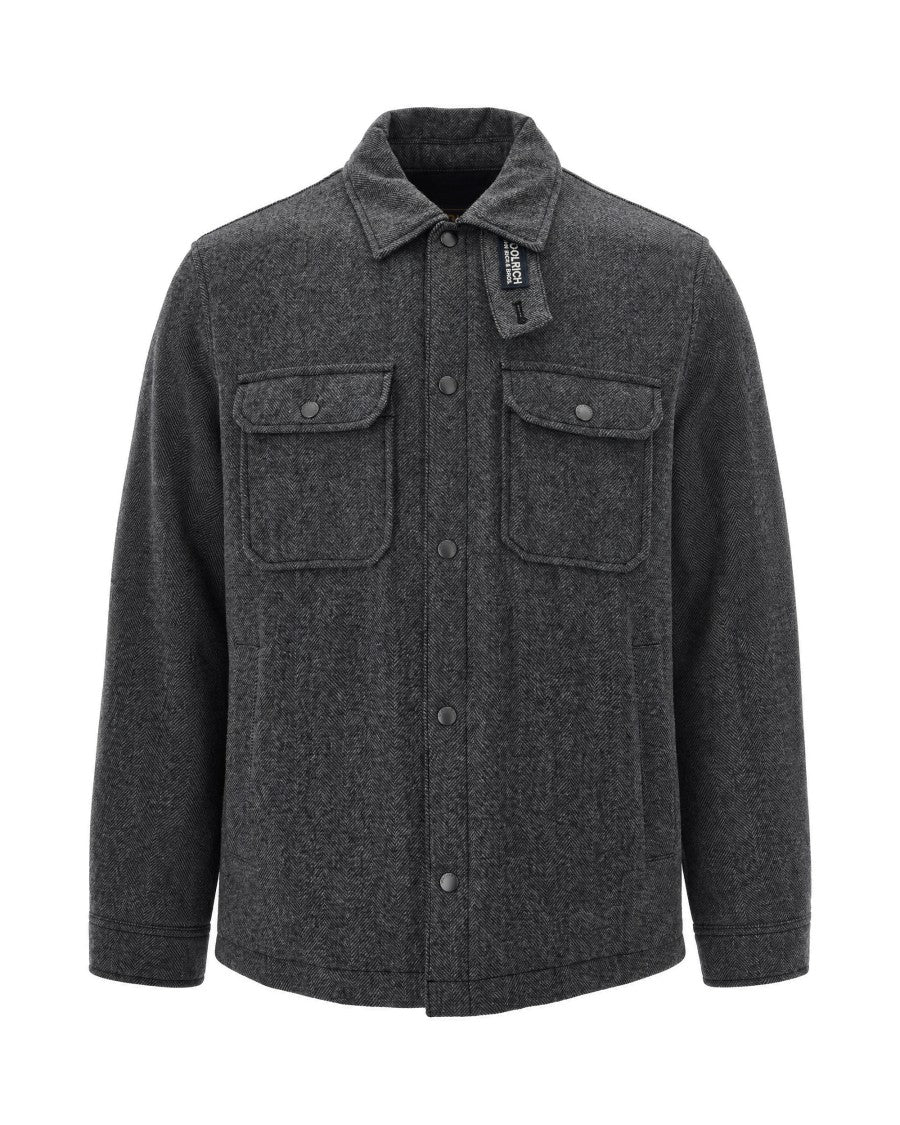 Woolrich Grey Alaskan Herringbone Padded Wool Shirt Jacket