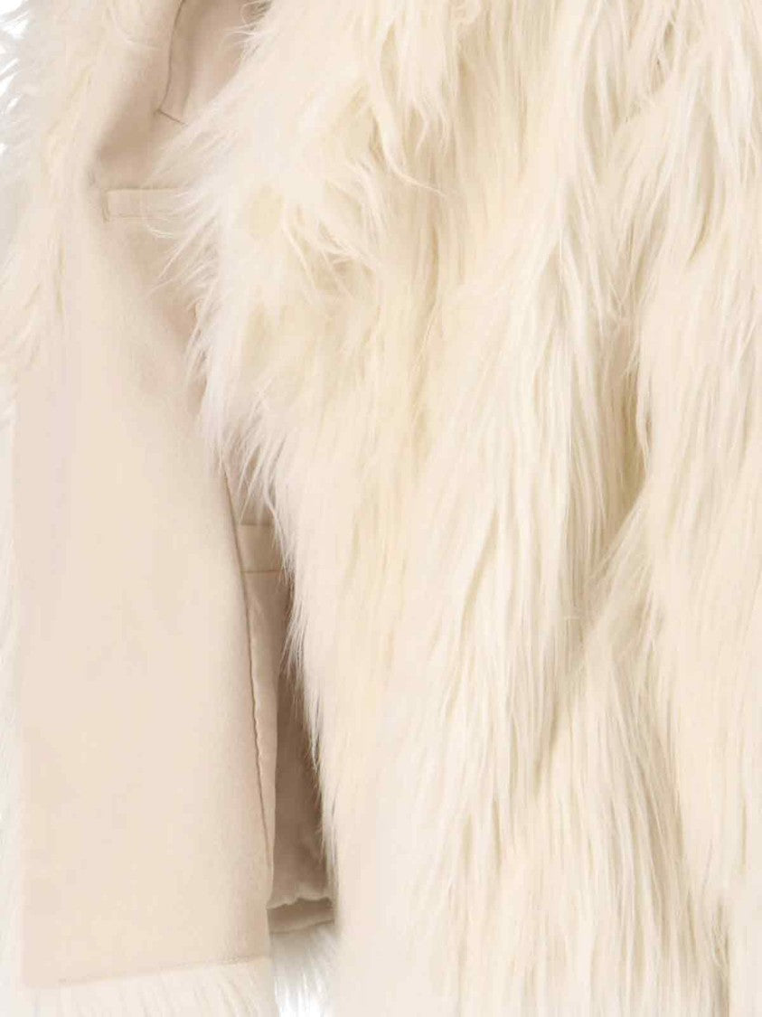 Entire Studios Faux Fur Cream Coat With Adjustable Belt