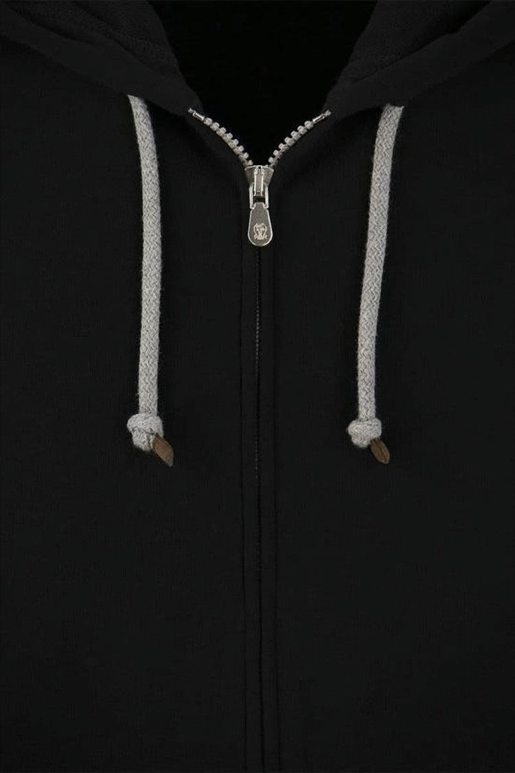 Brunello Cucinelli Zip-Up Black Hoodie With Contrasting Drawstring