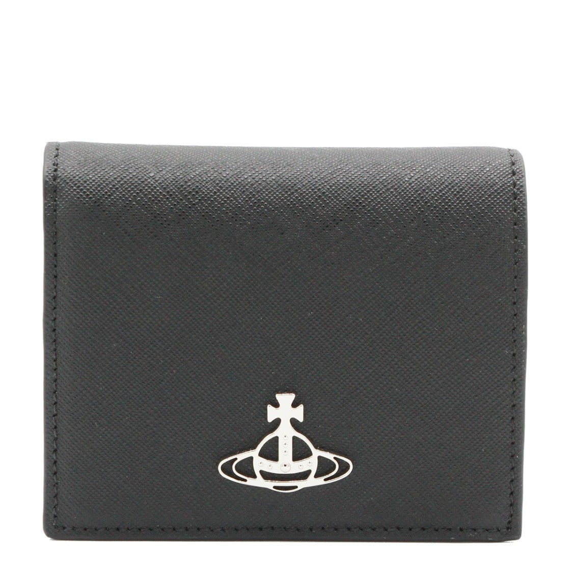 Vivienne Westwood Compact Textured Leather Wallet With Orb Logo Detail