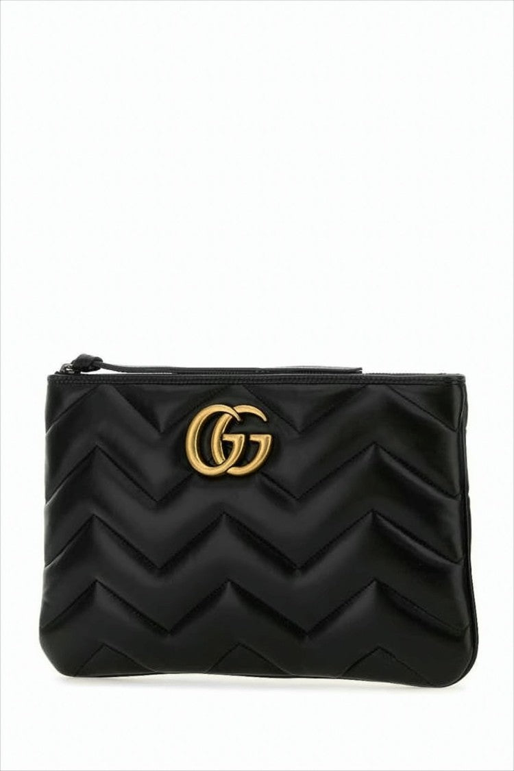Gucci Chevron Quilted Leather Clutch With Double-G Logo