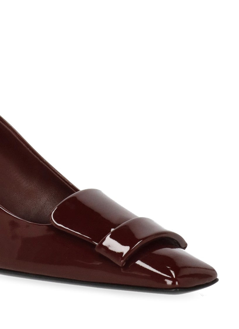 Sergio Rossi Glossy Burgundy Square Toe Pumps With Spool Heel