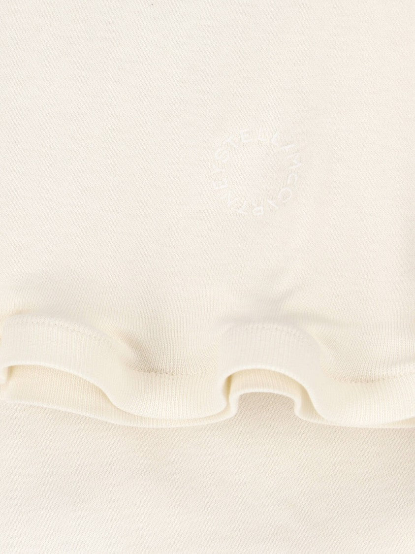 Stella Mccartney Cream Ruffled Hem Cotton Jersey T-Shirt