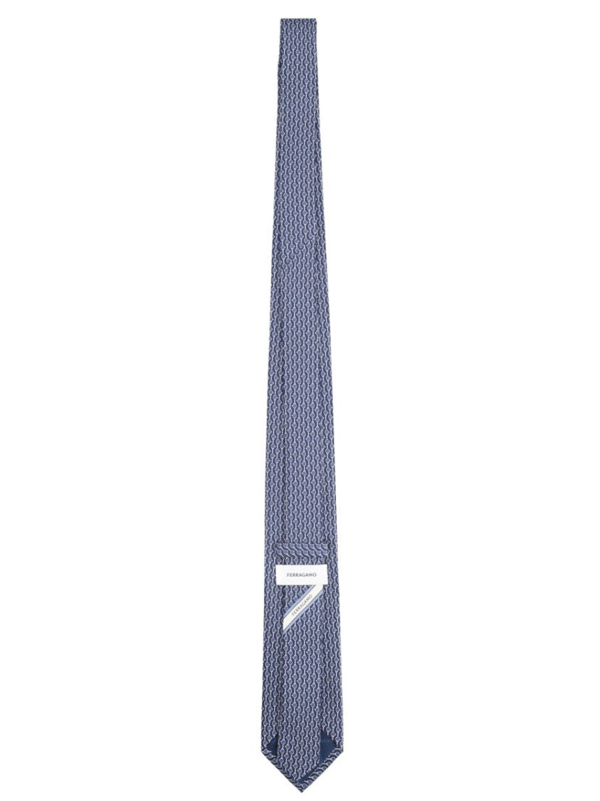 Ferragamo Blue Slim Silk Geometric Pattern Tie