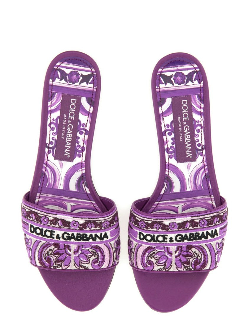 Dolce & Gabbana Purple Slide Sandal With Intricate Embroidery
