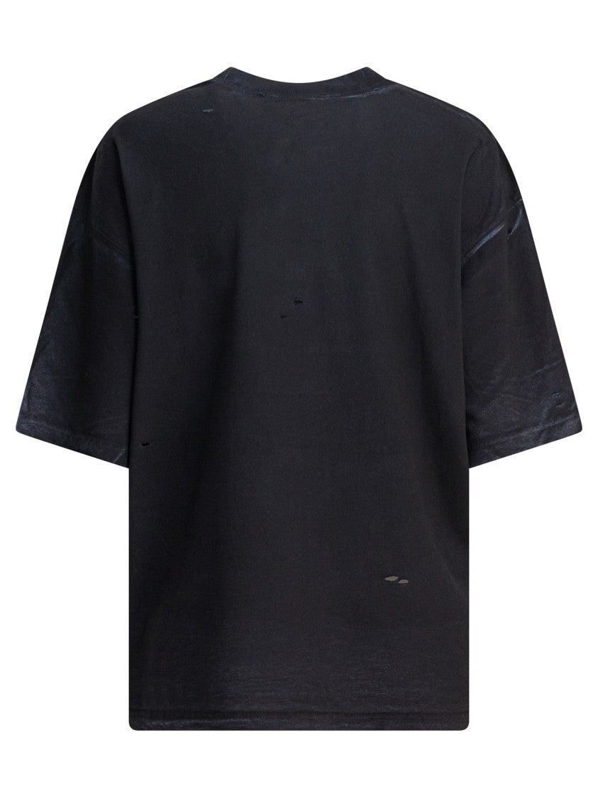 Acne Studios Distressed Black Oversized T-Shirt With Circular Emblem