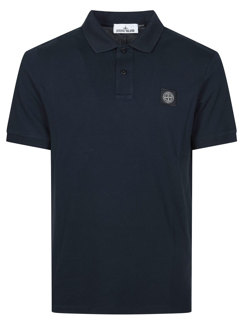 Stone Island Blue Textured Small Patch Polo Shirt