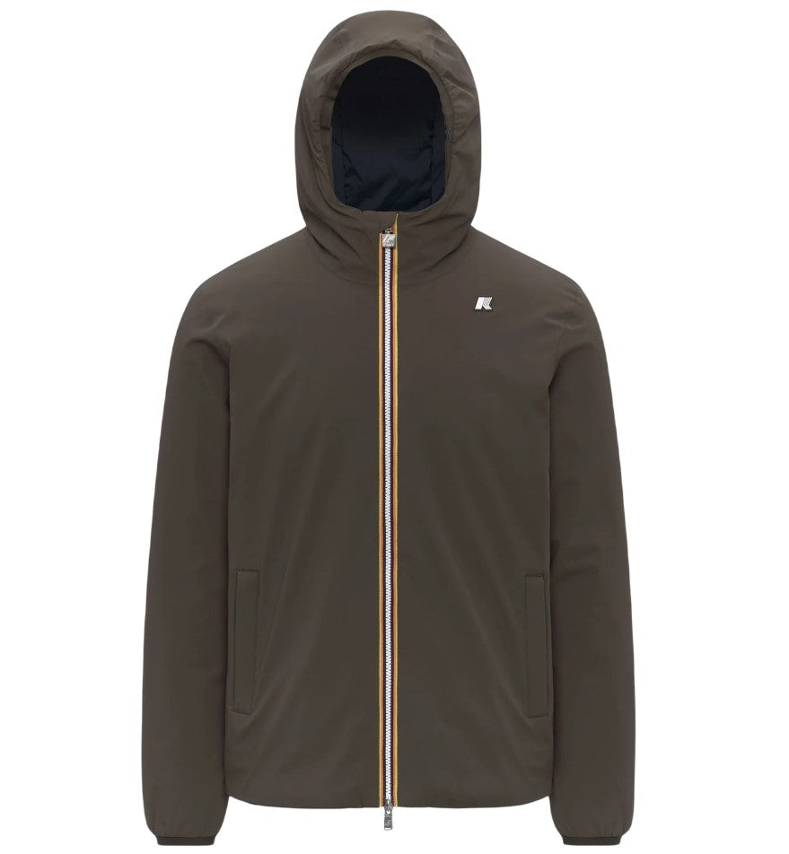 K-Way Reversible Brown Waterproof Jacket With Adjustable Hood