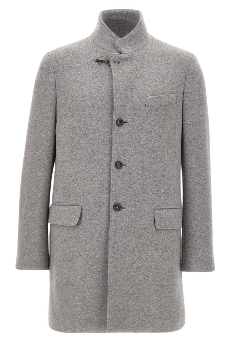 Fay High Collar Gray Virgin Wool Coat