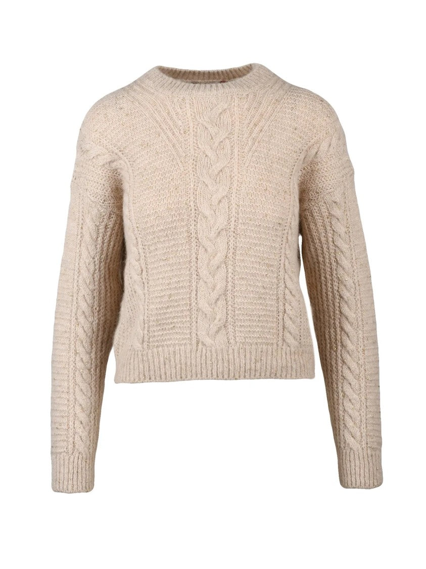 Max Mara Beige Cable-Knit Metallic Alpaca-Blend Sweater