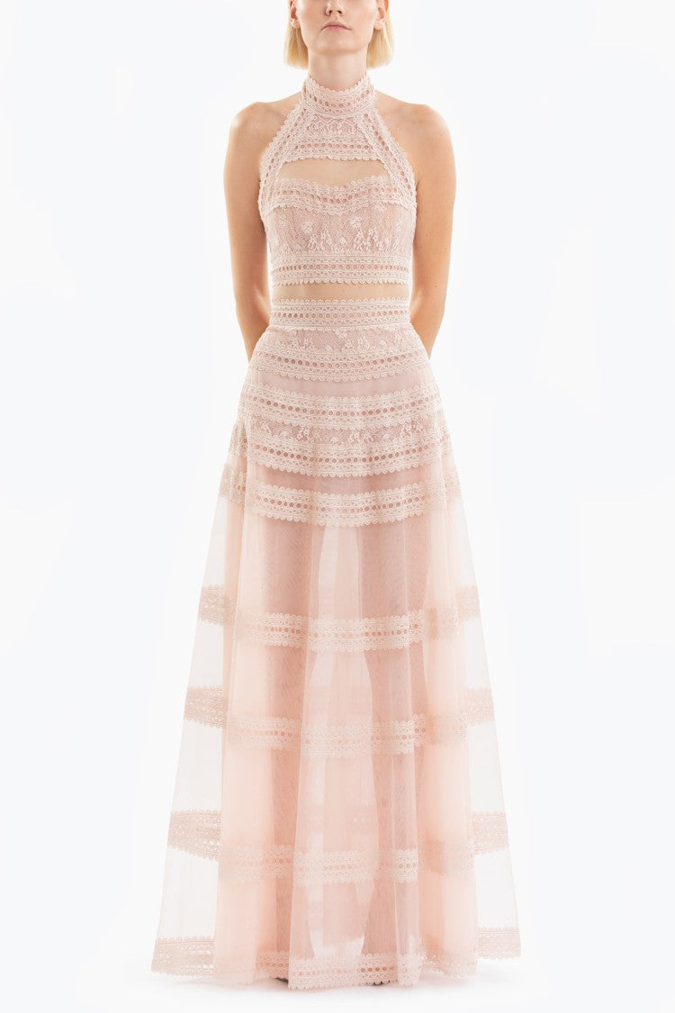 Saiid Kobeisy Lace Striped Long Dress