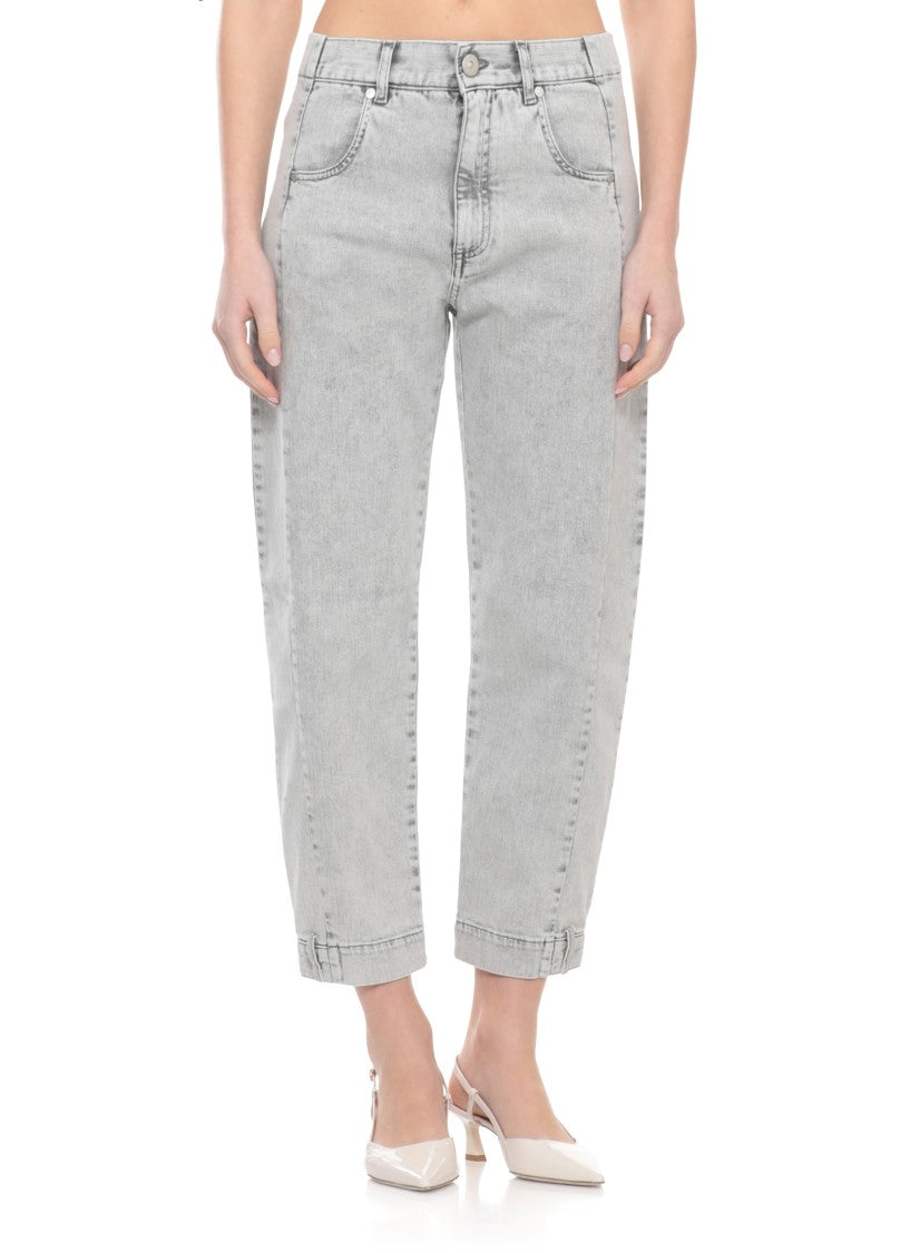 Panicale Grey Cotton Straight-Leg Jeans