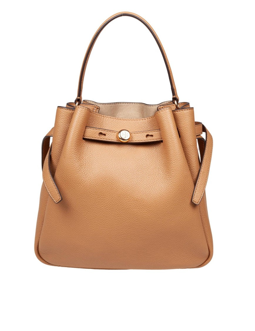 Tory Burch Romy Hammered Leather Bucket Bag Tiramisu Color