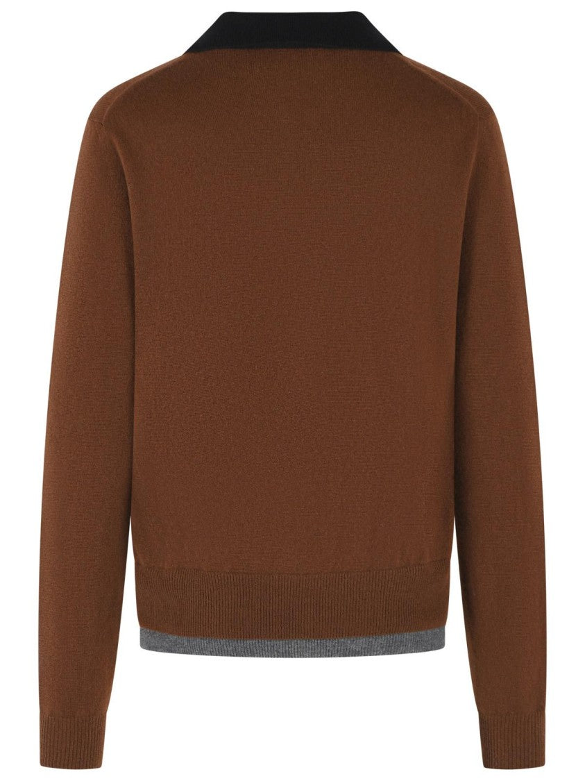 Marni Brown Cashmere Polo Shirt With Ribbed Collar