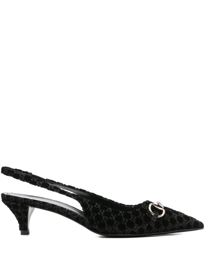 Gucci Pointed-Toe Slingback Sandals With Metallic Horsebit Detail