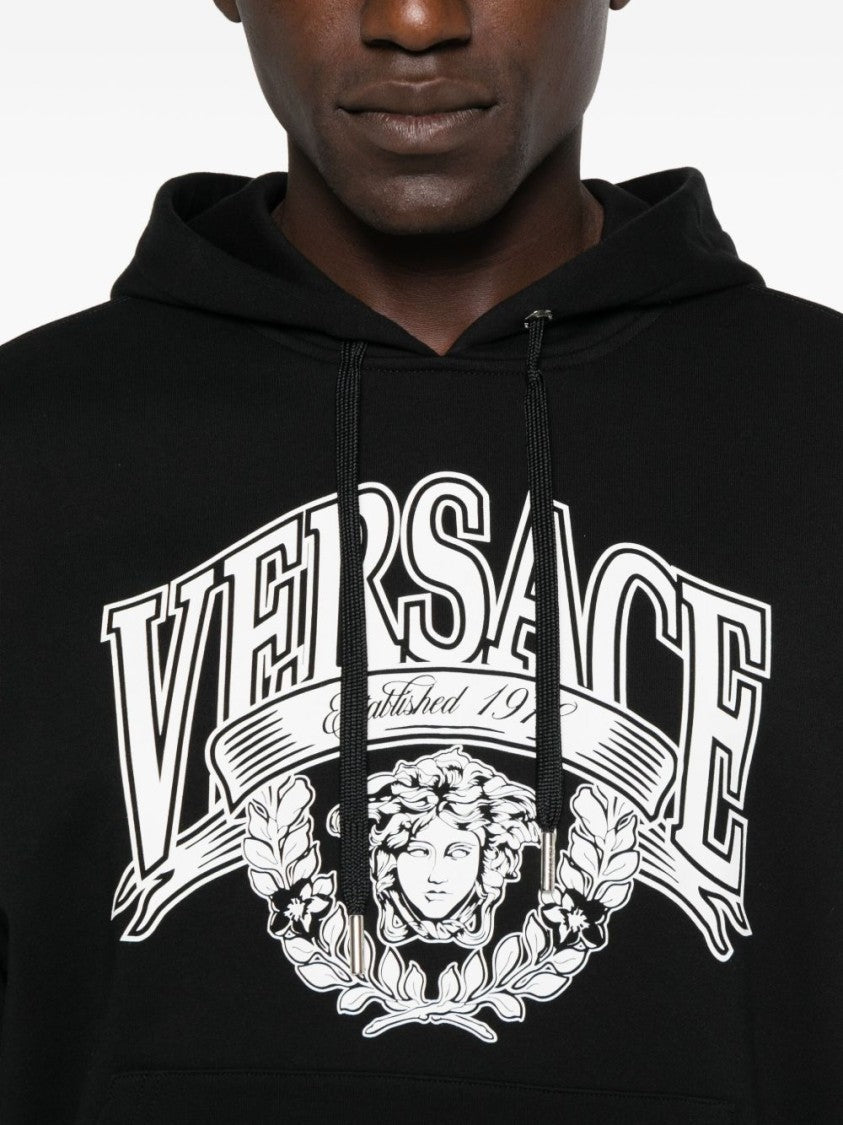 Versace Graphic Print Black Hoodie With Drawstring And Kangaroo Pocket