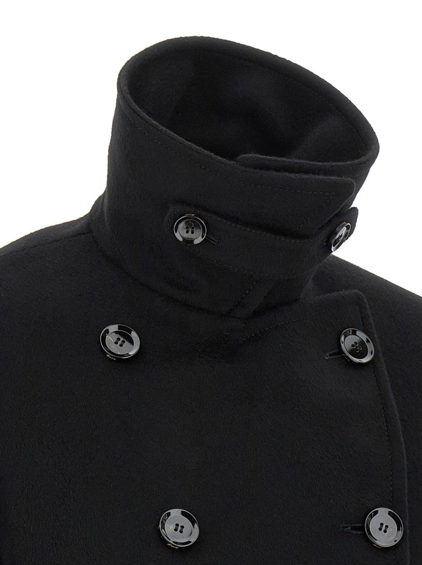 Brioni Double-Breasted Cashmere Cropped Coat With Lapel Collar