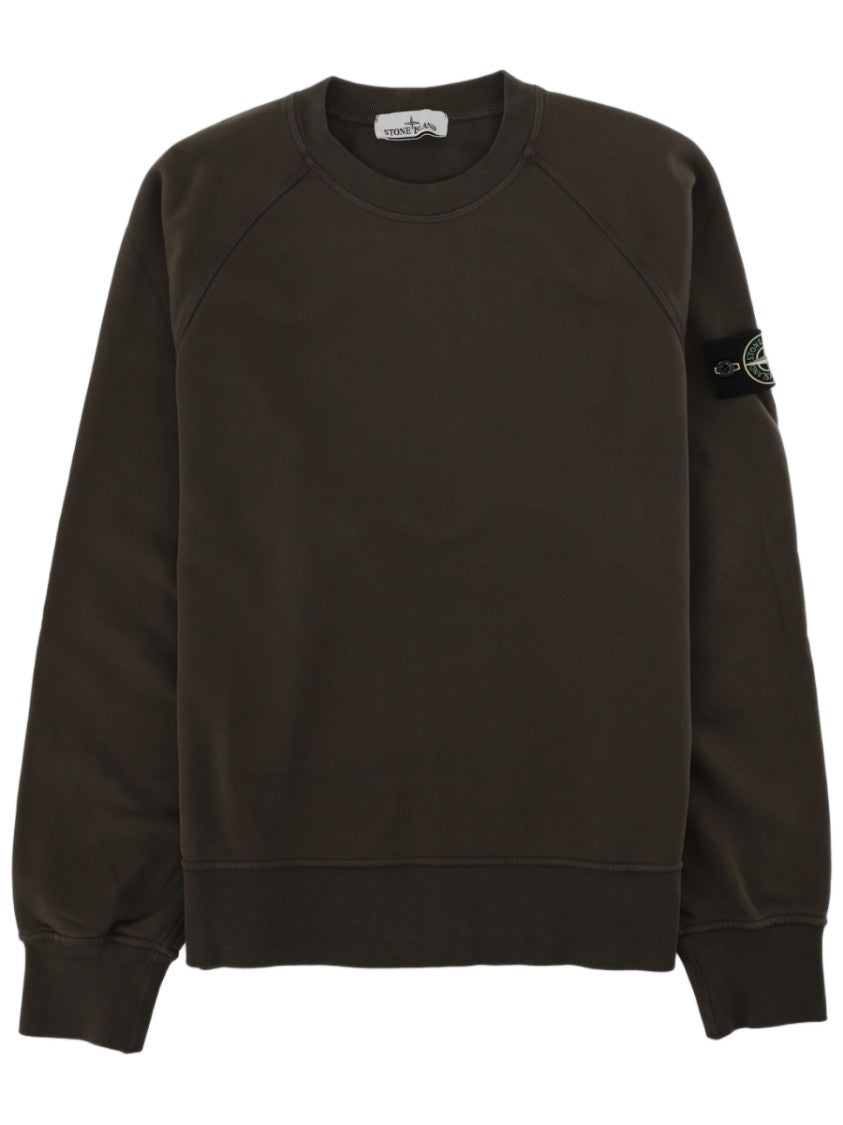 Stone Island Brown Crewneck Sweatshirt With Subtle Patch Logo