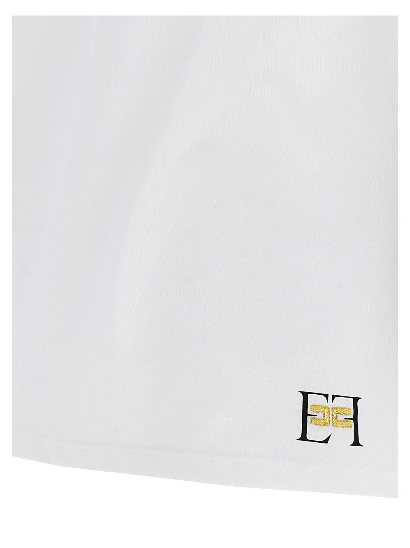 Elisabetta Franchi Asymmetric Neckline T-Shirt With Gold Brooch Accents