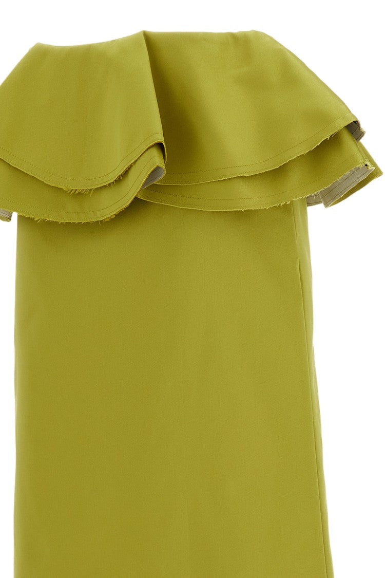 Plan C Midi Duchesse Skirt With Ruffled Waist And Back Slit