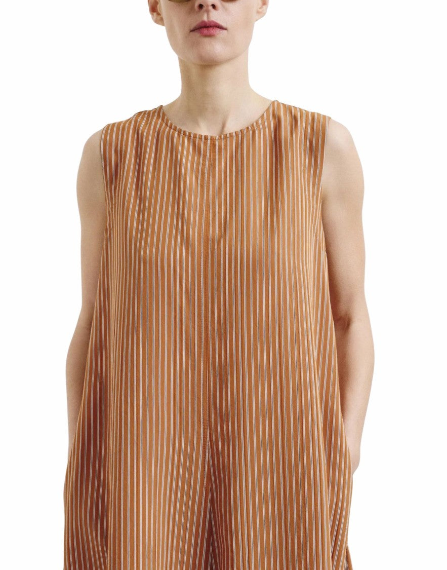 Pomandère Long Striped Technical Viscose Dress In Apricot