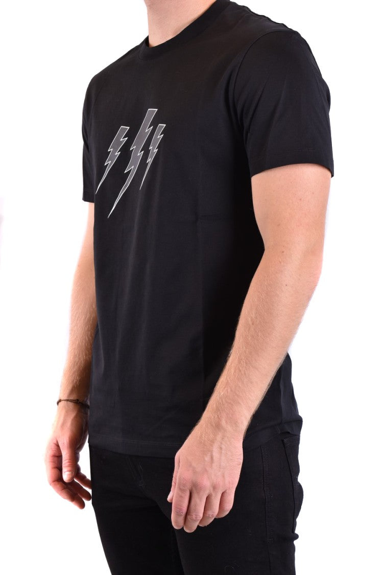 Neil Barrett Sleek Cotton T-Shirt With Bold Lightning Graphic Design