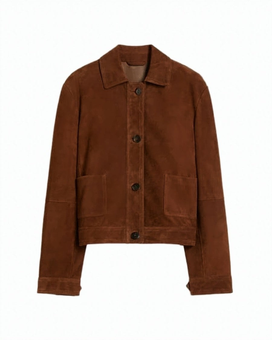 Max Mara Cropped Lambskin Jacket With Classic Collar