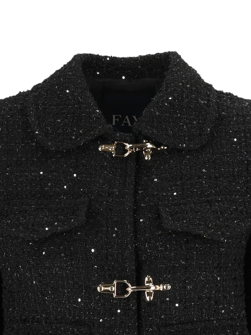 Fay Cropped Textured Tweed Jacket