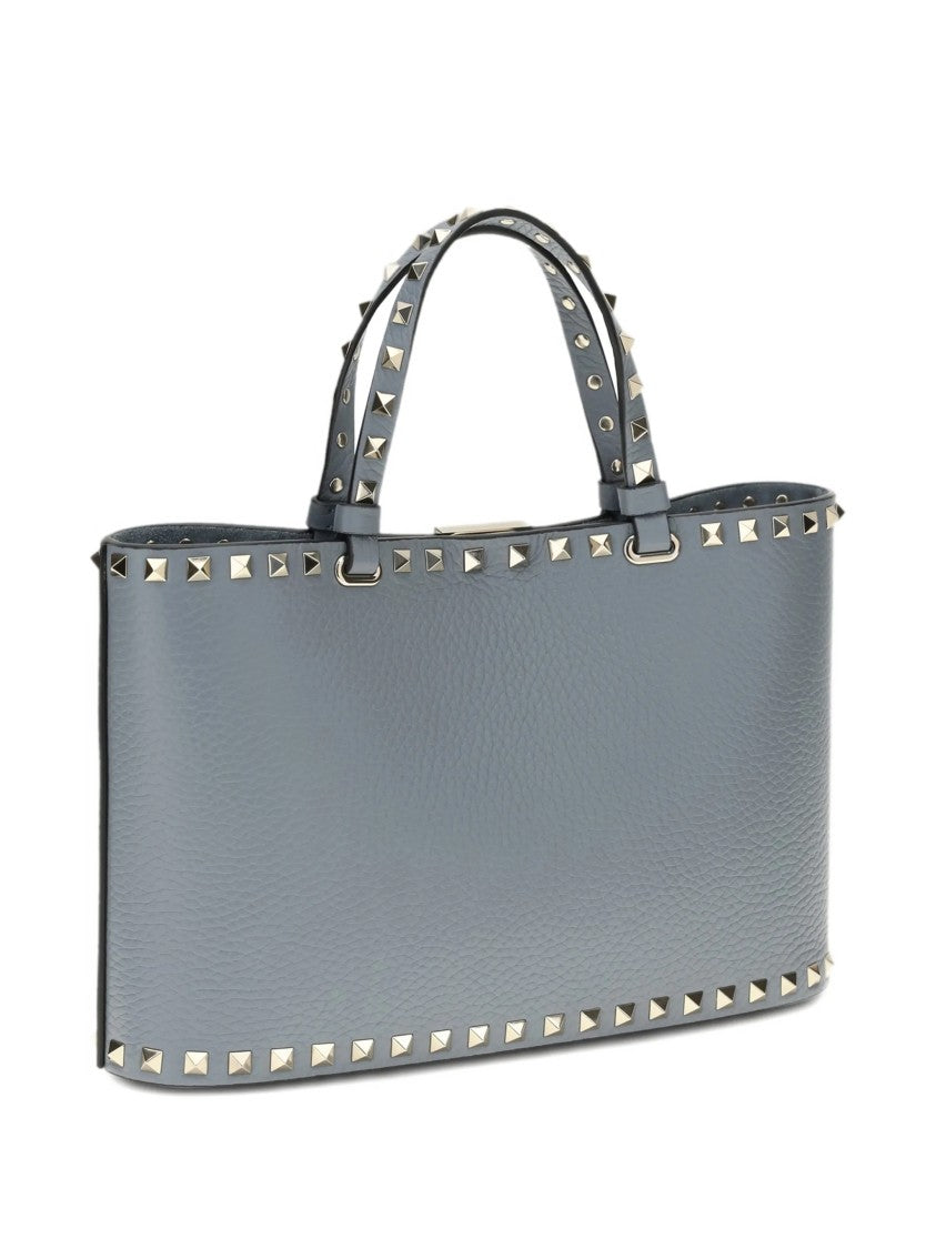 Valentino Blue Structured Textured Leather Studded Tote