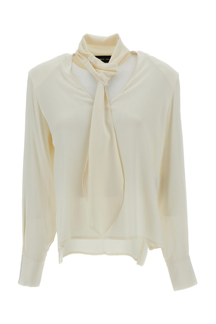 Federica Tosi Silk-Blend V-Neck Integrated Scarf Blouse