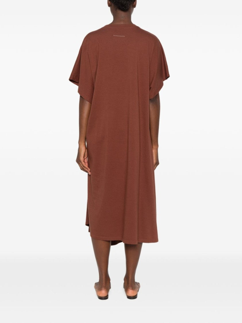 Mm6 By Maison Margiela Asymmetrical Brown Midi Dress With Draped Detail