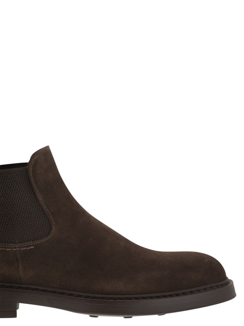 Doucal's Brown Suede Chelsea Boot With Elasticated Sides