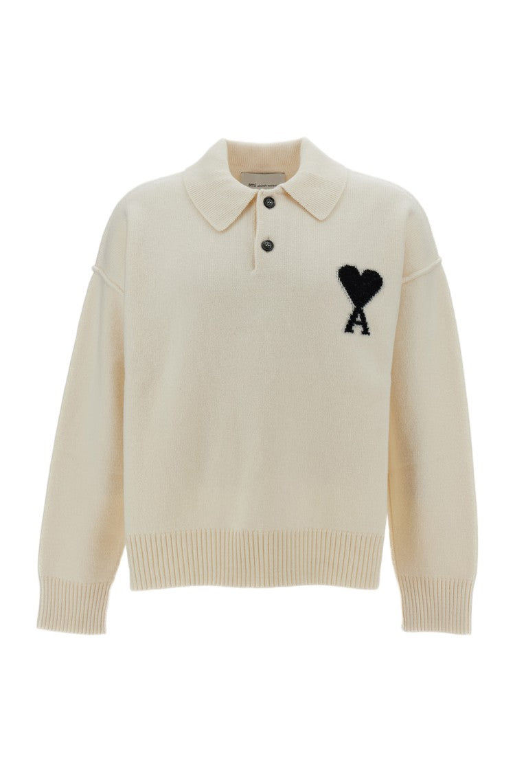 Ami Paris Polo Sweater With Contrast Ami De Coeur Intarsia