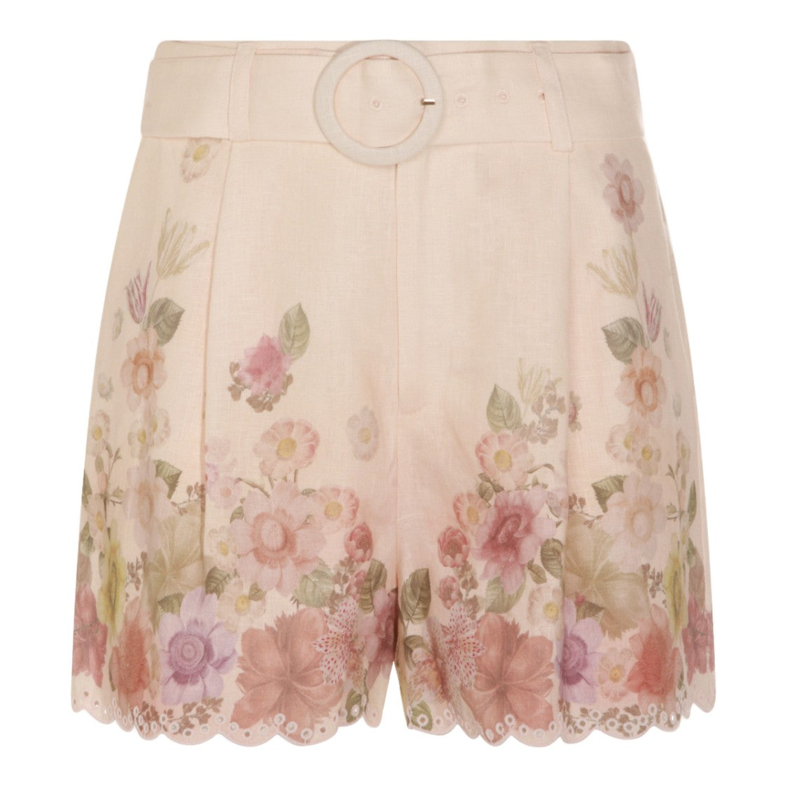 Twin-Set Floral Print Shorts With Scalloped Edge