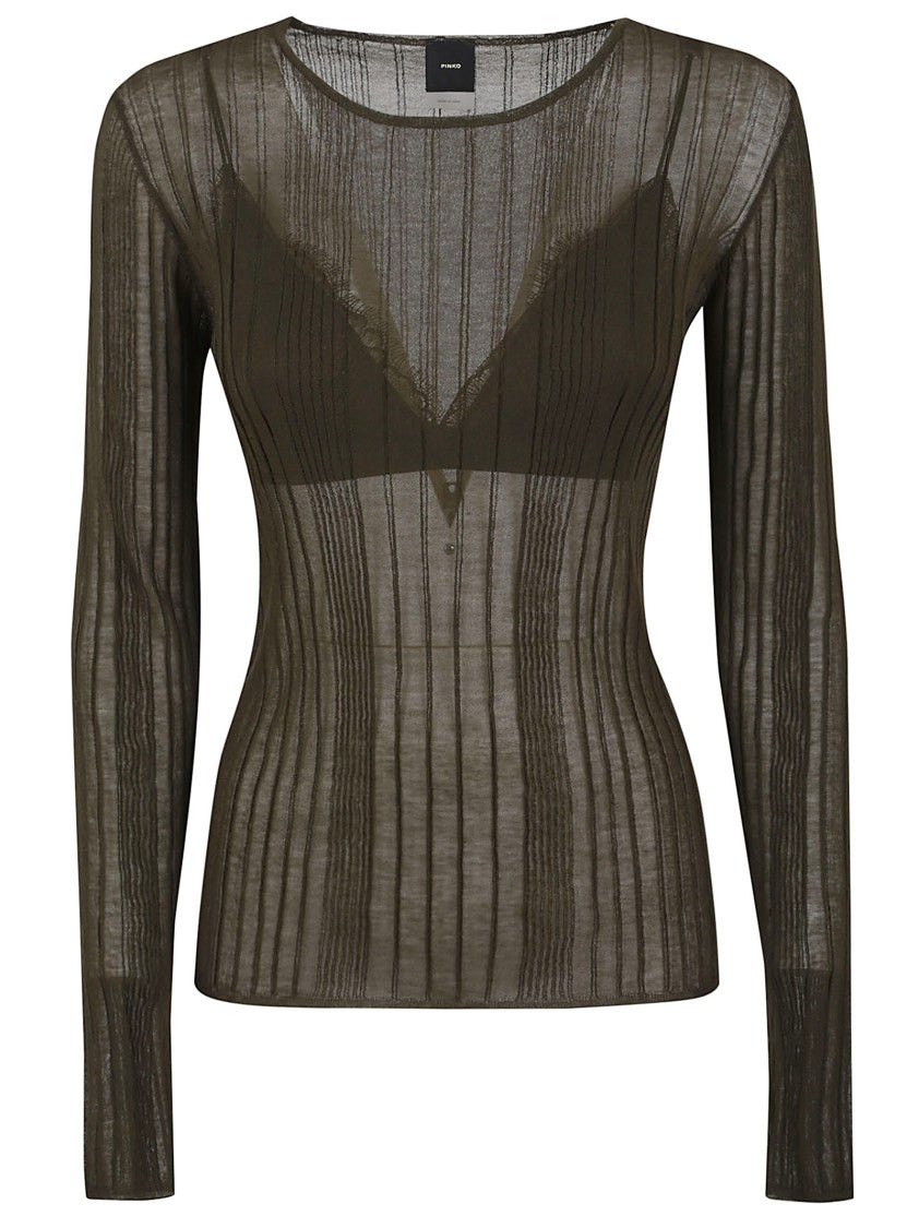 Pinko Olive Green Textured Crew Neck Sweater