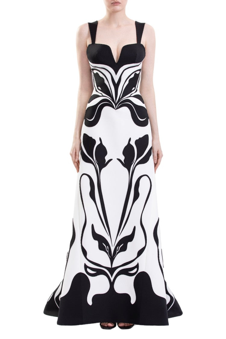 Saiid Kobeisy Laser Cut Floral Scuba Evening Dress