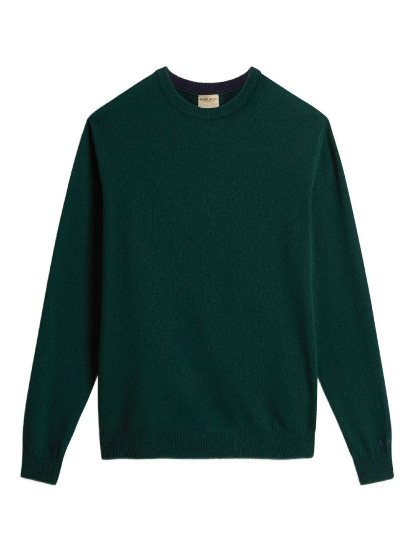Woolrich Classic Crew Neck Wool Sweater In Deep Green