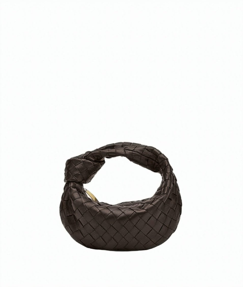 Bottega Veneta Mini Crescent-Shaped Handbag With Woven Pattern And Knotted Handle
