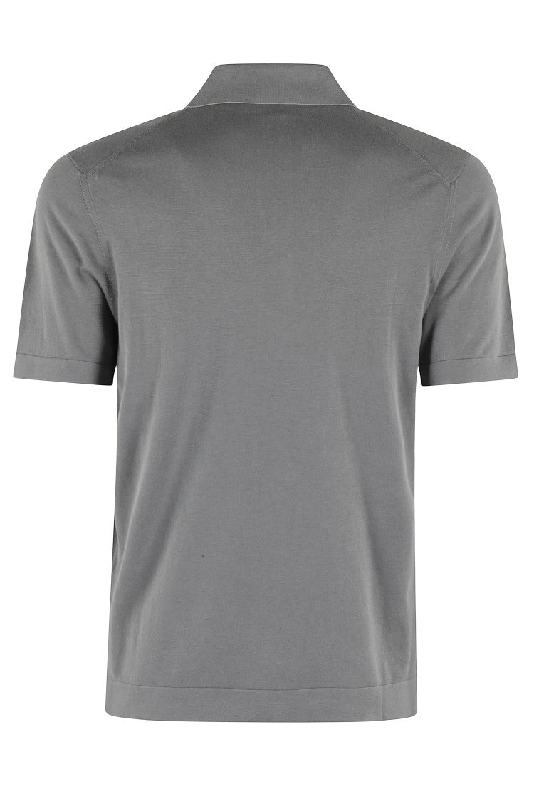 Drumohr Polo Skipper In Frosted Grey Cotton Knit
