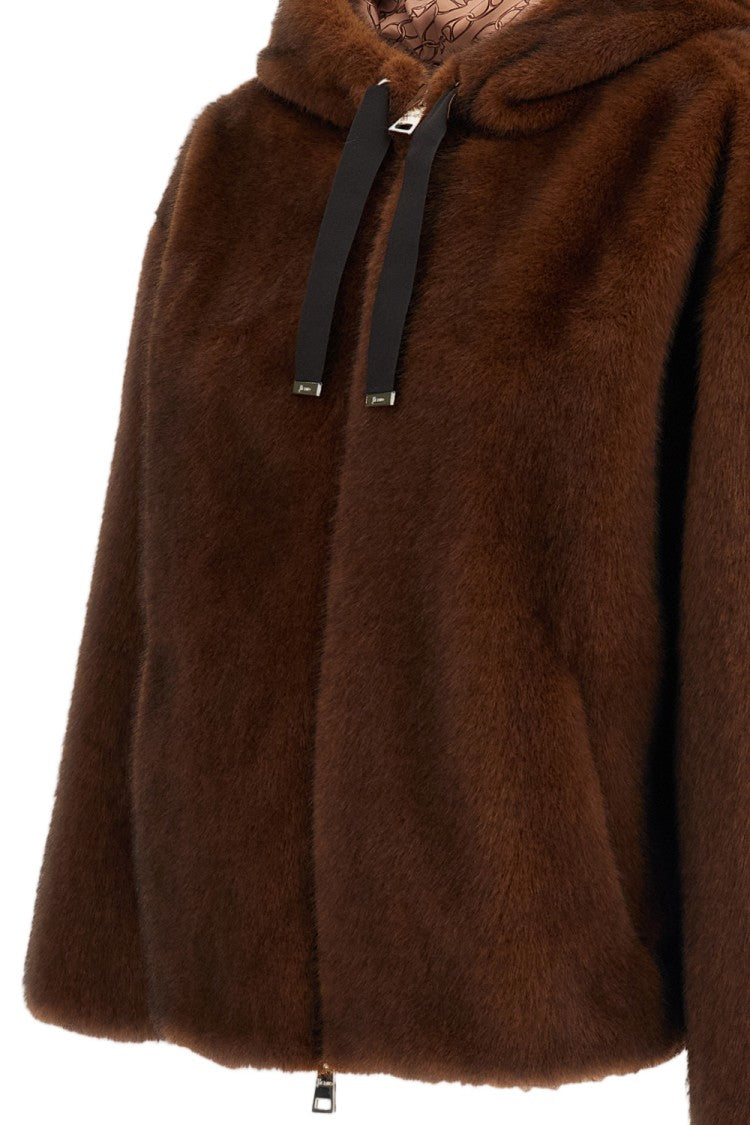 Herno Soft Faux Fur Short Bomber Jacket With Adjustable Hem