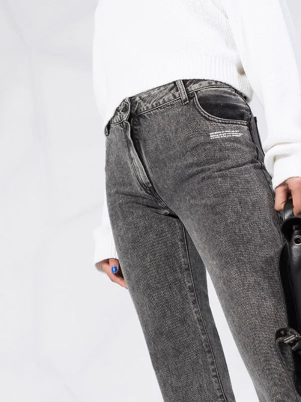 Off-White Cropped Leg Mid-Rise Denim Jeans