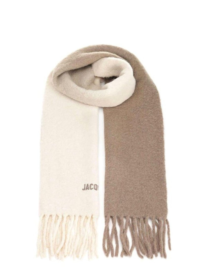 Jacquemus Dual-Tone Fringed Scarf With Embroidered Detailing