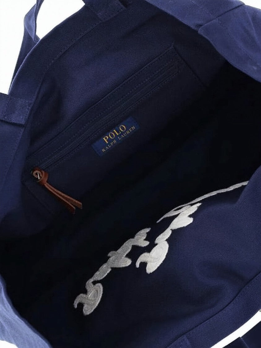 Polo Ralph Lauren Beige Embroidered Logo Cotton Shoulder Bag