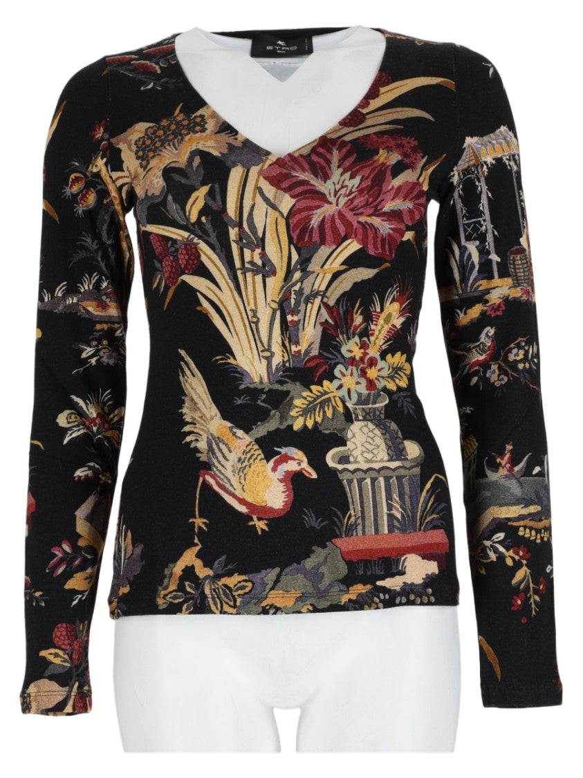 Etro Multicolor Printed Long-Sleeve Viscose-Blend Top