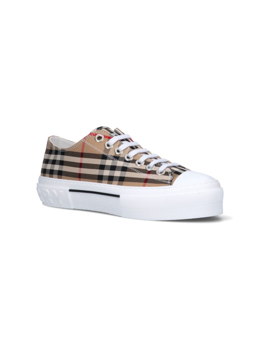 Burberry Check Pattern Low-Top Sneakers With Calfskin Accents